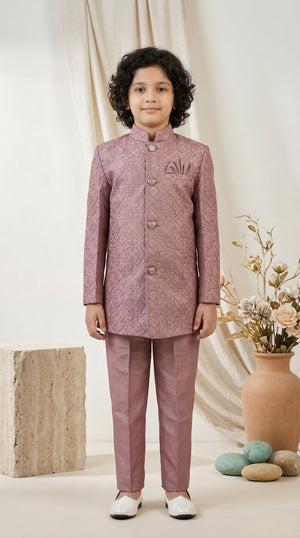 Ahhaaaa Boys Designer Jodhpuri Bandhgala Suit Set - Wine, Pink, Cream (2-11 Years) Pink