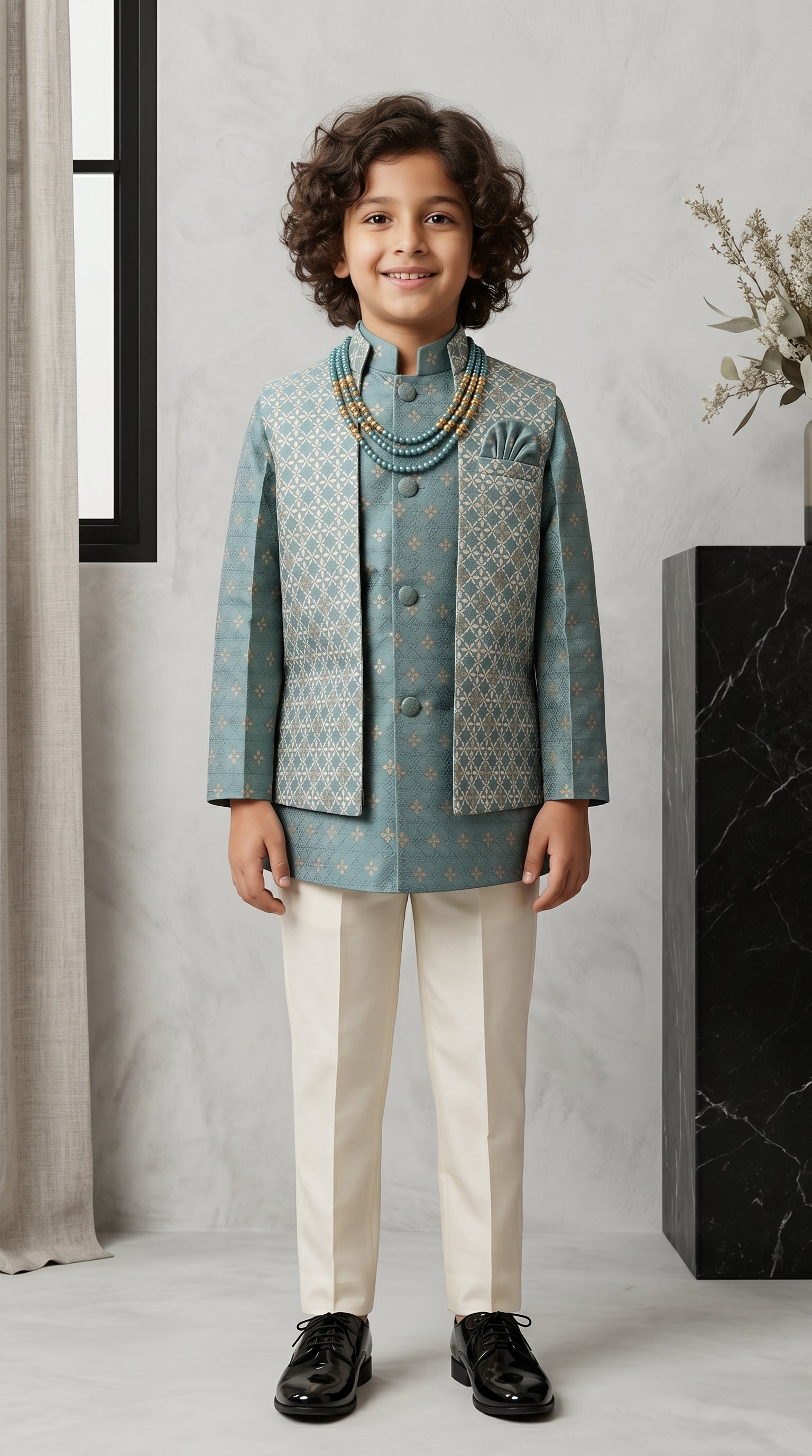 The Royal Motif Collection: Boys Premium Printed Ethnic Waistcoat Set