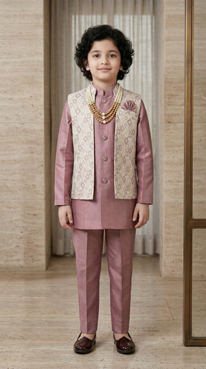 The Royal Diamond Collection: Boys 2-Piece Attached Indo-Western Set Lavender