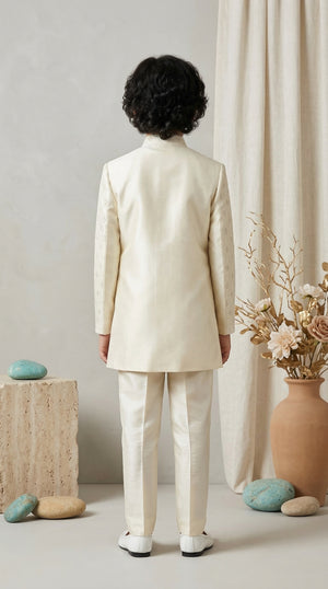 Ahhaaaa Boys Designer Jodhpuri Bandhgala Suit Set - Green, Pink, Cream (2-11 Years)