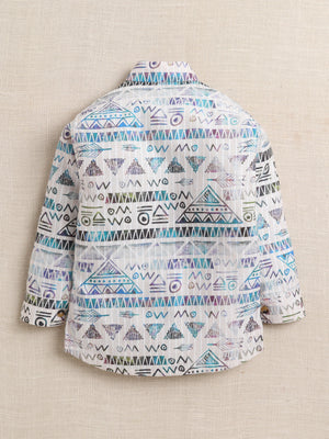 Ahhaaaa Boys' Ethnic Printed Cotton Blend Full Sleeve Kurta Shirt - Casual Traditional Wear for Kids