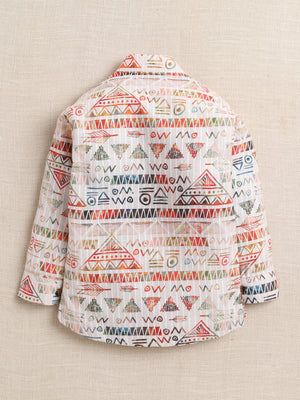 Ahhaaaa Boys' Ethnic Printed Cotton Blend Full Sleeve Kurta Shirt - Casual Traditional Wear for Kids