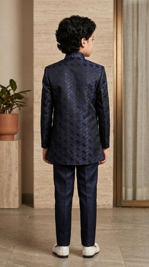 Ahhaaaa Boys Designer Basket-Weave Jodhpuri Suit Set - Wine, Green, Navy (2-11 Years)