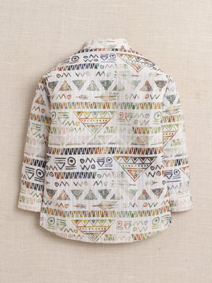 Ahhaaaa Boys' Ethnic Printed Cotton Blend Full Sleeve Kurta Shirt - Casual Traditional Wear for Kids