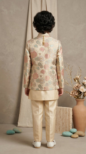 Ahhaaaa Boys 3-Piece Designer Indo-Western Jacket & Kurta Set - Blue, Gold, Maroon (2-11 Years)