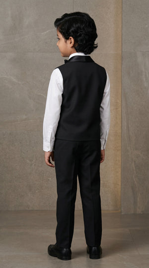 Ahhaaaa Boys Premium Black Japani Silk Tuxedo Set with Sequin Detail (2-8 Years)