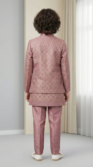 Ahhaaaa Boys 3-Piece Indo-Western Set with Embroidered Jacket & Kurta - Black, Pink, White (2-11 Years)
