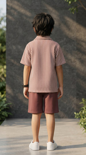 Ahhaaaa Boys 2-Piece Striped Textured Co-ord Set - Shirt & Shorts (Green, Pink, Grey)