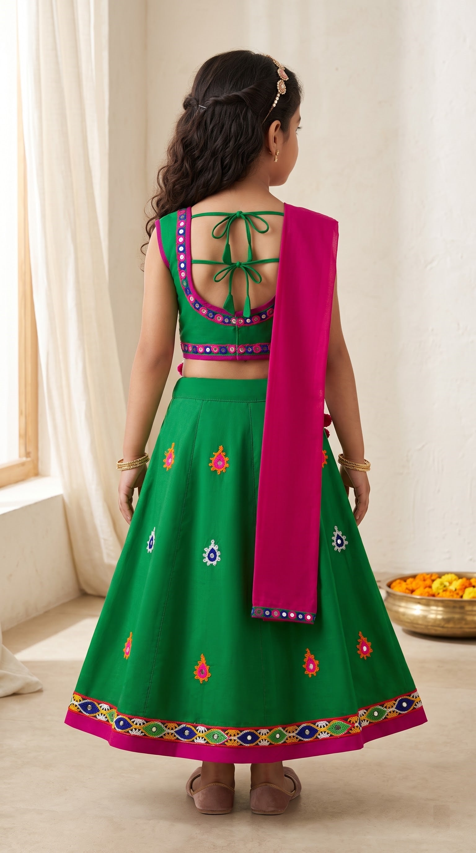 Girls Peacock Mirror Work Lehenga Set | Ahhaaaa