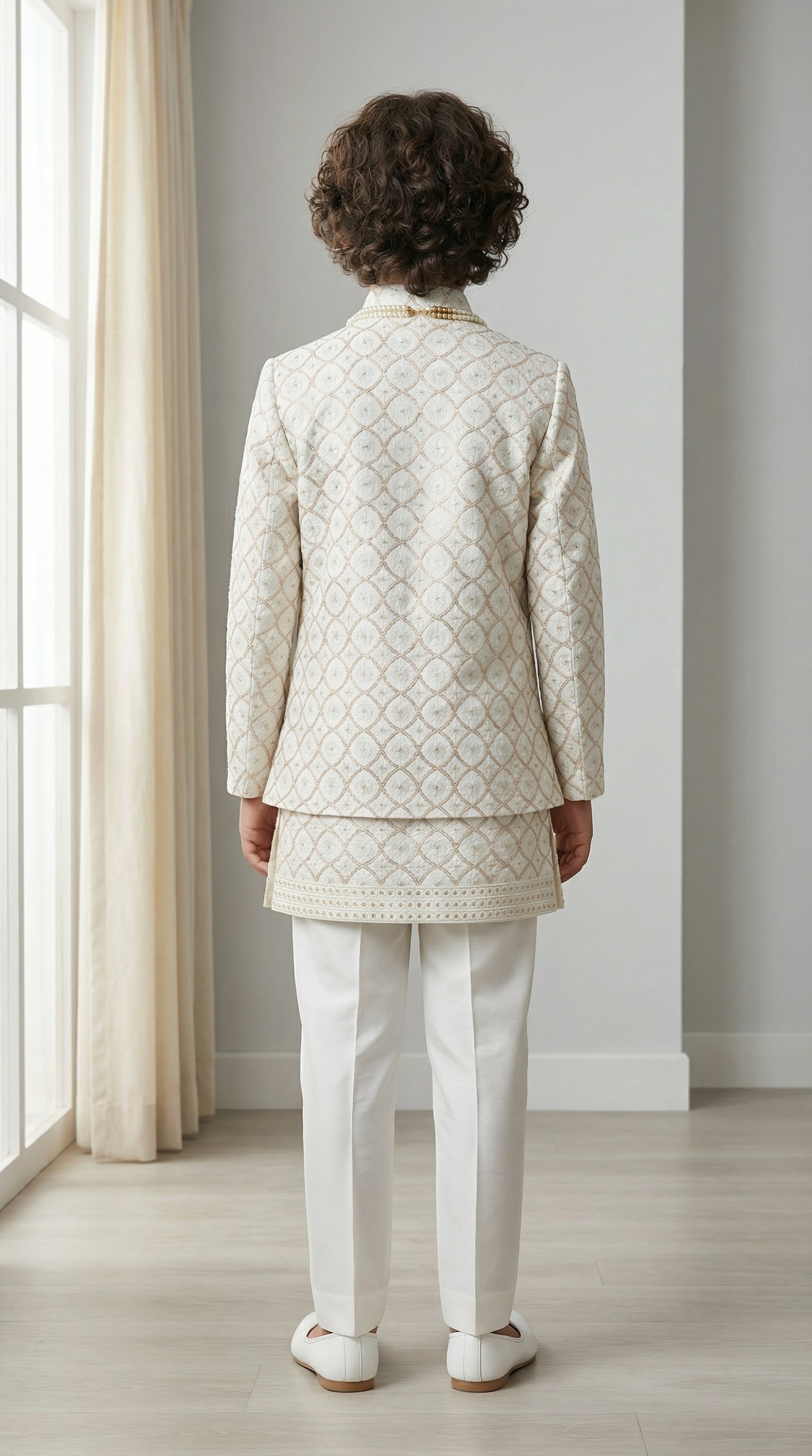 Ahhaaaa Boys 3-Piece Indo-Western Set with Embroidered Jacket & Kurta - Black, Pink, White (2-11 Years)