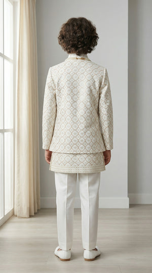 Ahhaaaa Boys 3-Piece Indo-Western Set with Embroidered Jacket & Kurta - Black, Pink, White (2-11 Years)