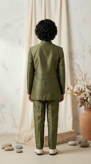 Ahhaaaa Boys Designer Jodhpuri Bandhgala Suit Set - Green, Pink, Cream (2-11 Years)
