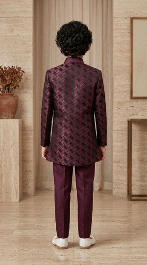 Ahhaaaa Boys Designer Basket-Weave Jodhpuri Suit Set - Wine, Green, Navy (2-11 Years)