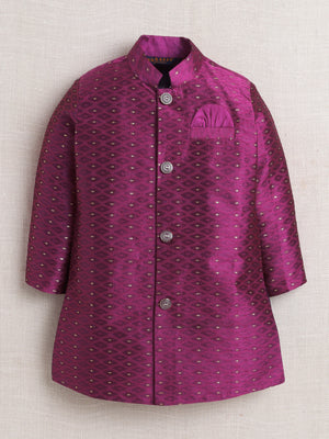 Ahhaaaa Woven Self-Design Boys Sherwani in Bottle Green | Kids Kurta Pajama Set with Mala for Festive Party