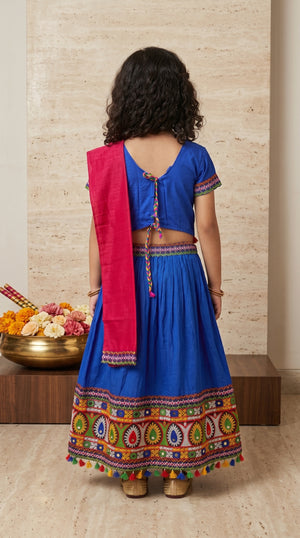 Ahhaaaa Girls' Traditional Embroidered Navratri Chaniya Choli | Festive Lehenga Blouse & Dupatta 3-Piece Set