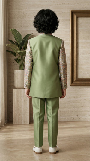Ahhaaaa Boys Designer Indo-Western Jacket Set with Brooch & Jeweled Buttons (2-11 Years)