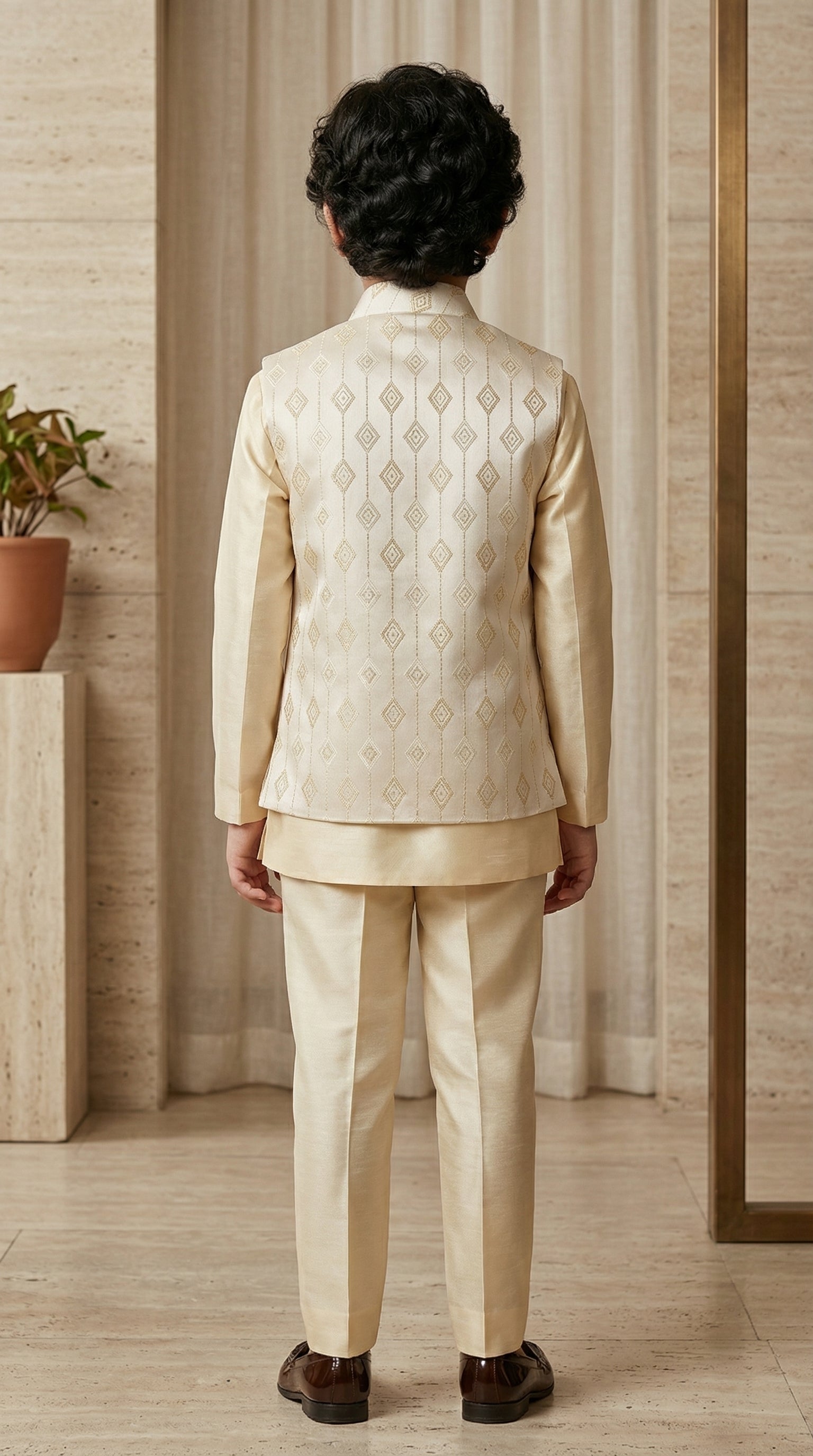 Ahhaaaa Boys 2-Piece Attached Jacket & Kurta Set with Diamond Motifs