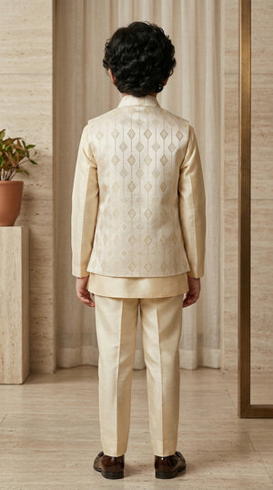 Ahhaaaa Boys 2-Piece Attached Jacket & Kurta Set with Diamond Motifs