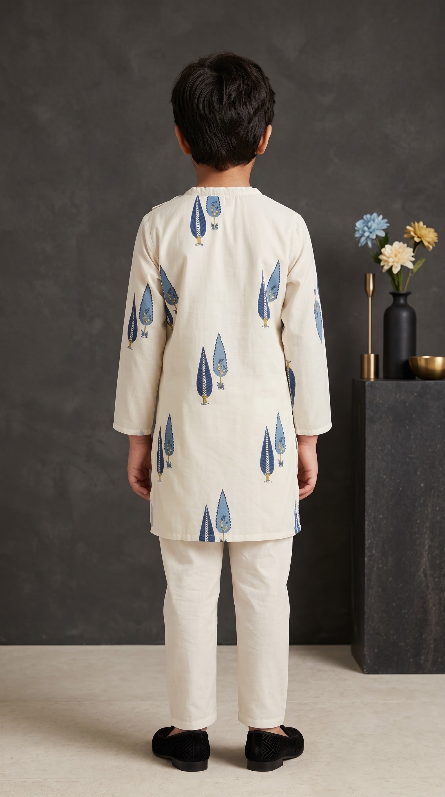 Ahhaaaa Boys 100% Cotton Printed Side-Button Kurta Pajama Set - Blue, Yellow (12M - 7Y)