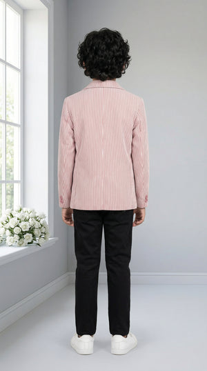 Ahhaaaa Boys' Luxury Japani Silk Striped Indo-Western Blazer & Trouser Set (Ages 2-8Y)