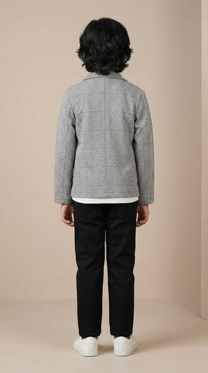 Ahhaaaa Boys' Japani Silk Indo-Western Safari Suit Set (Beige and Grey)