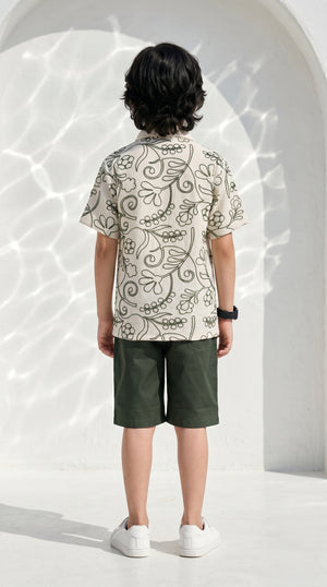 Ahhaaaa Boys 2-Piece Embroidered Floral Vine Co-ord Set - Brown, Green, Grey (2-12 Years)