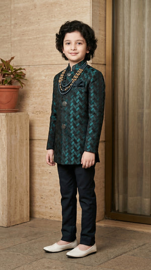 Ahhaaaa Boys Designer Basket-Weave Jodhpuri Suit Set - Wine, Green, Navy (2-11 Years)