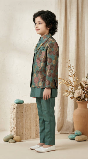 Ahhaaaa Boys 3-Piece Designer Indo-Western Jacket & Kurta Set - Blue, Gold, Maroon (2-11 Years)