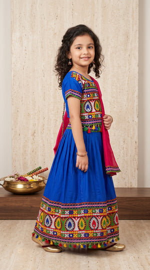 Ahhaaaa Girls' Traditional Embroidered Navratri Chaniya Choli | Festive Lehenga Blouse & Dupatta 3-Piece Set