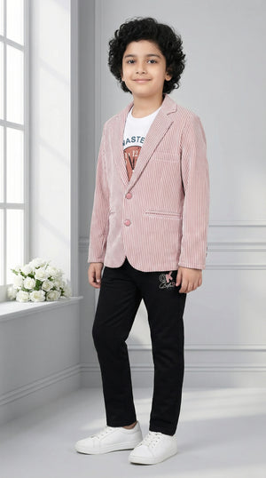 Ahhaaaa Boys' Luxury Japani Silk Striped Indo-Western Blazer & Trouser Set (Ages 2-8Y)