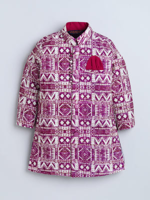 Ahhaaaa Boys' Cotton Geometric Print Jodhpuri Bandhgala Suit Set | Kids Indo-Western Ethnic Wear for Festive & Wedding Season