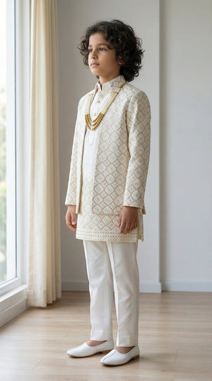 Ahhaaaa Boys 3-Piece Indo-Western Set with Embroidered Jacket & Kurta - Black, Pink, White (2-11 Years)