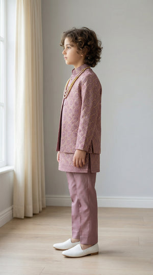 Ahhaaaa Boys 3-Piece Indo-Western Set with Embroidered Jacket & Kurta - Black, Pink, White (2-11 Years)