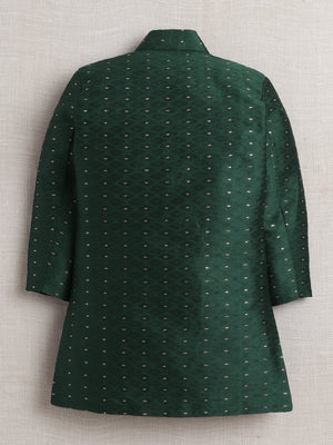 Ahhaaaa Woven Self-Design Boys Sherwani in Bottle Green | Kids Kurta Pajama Set with Mala for Festive Party