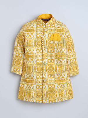 Ahhaaaa Boys' Cotton Geometric Print Jodhpuri Bandhgala Suit Set | Kids Indo-Western Ethnic Wear for Festive & Wedding Season