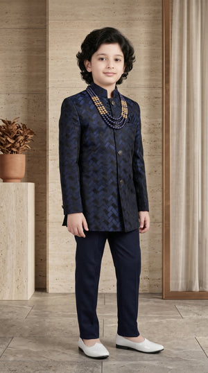 Ahhaaaa Boys Designer Basket-Weave Jodhpuri Suit Set - Wine, Green, Navy (2-11 Years)