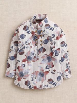 Ahhaaaa Boys' Ethnic Printed Cotton Blend Full Sleeve Kurta Shirt - Casual Traditional Wear for Kids