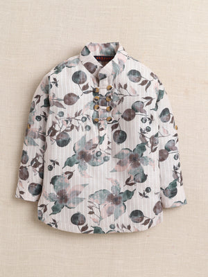 Ahhaaaa Boys' Ethnic Printed Cotton Blend Full Sleeve Kurta Shirt - Casual Traditional Wear for Kids