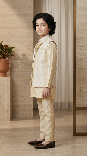 Ahhaaaa Boys 2-Piece Attached Jacket & Kurta Set with Diamond Motifs