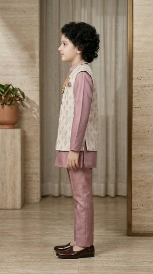 Ahhaaaa Boys 2-Piece Attached Jacket & Kurta Set with Diamond Motifs