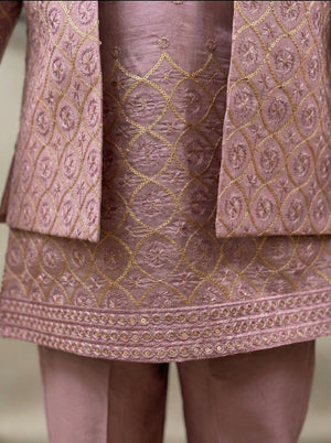 Ahhaaaa Boys 3-Piece Indo-Western Set with Embroidered Jacket & Kurta - Black, Pink, White (2-11 Years)