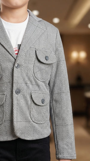 Ahhaaaa Boys' Japani Silk Indo-Western Safari Suit Set (Beige and Grey)