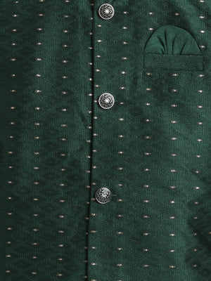 Ahhaaaa Woven Self-Design Boys Sherwani in Bottle Green | Kids Kurta Pajama Set with Mala for Festive Party