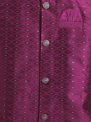 Ahhaaaa Woven Self-Design Boys Sherwani in Bottle Green | Kids Kurta Pajama Set with Mala for Festive Party