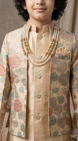 Ahhaaaa Boys 3-Piece Designer Indo-Western Jacket & Kurta Set - Blue, Gold, Maroon (2-11 Years)