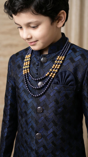 Ahhaaaa Boys Designer Basket-Weave Jodhpuri Suit Set - Wine, Green, Navy (2-11 Years)