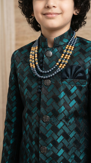 Ahhaaaa Boys Designer Basket-Weave Jodhpuri Suit Set - Wine, Green, Navy (2-11 Years)