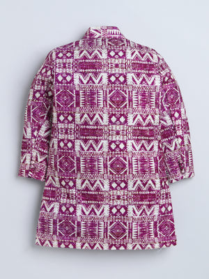 Ahhaaaa Boys' Cotton Geometric Print Jodhpuri Bandhgala Suit Set | Kids Indo-Western Ethnic Wear for Festive & Wedding Season