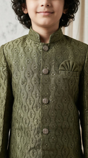 Ahhaaaa Boys Designer Jodhpuri Bandhgala Suit Set - Green, Pink, Cream (2-11 Years)