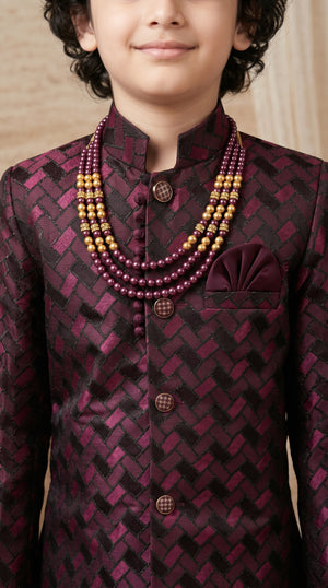 Ahhaaaa Boys Designer Basket-Weave Jodhpuri Suit Set - Wine, Green, Navy (2-11 Years)